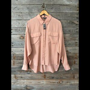 NWT Express Blush Pink Silky Button Down Top - Size XL